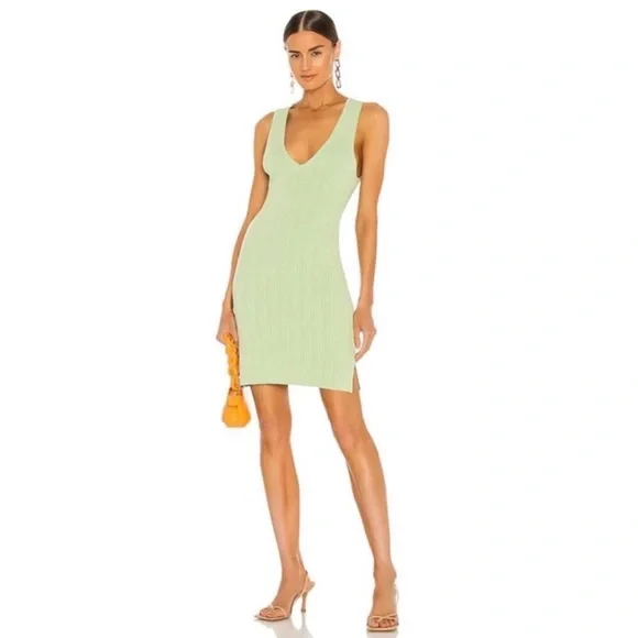 Michael Costello Green Ribbed One Shoulder Bodycon Dress - Picture 2 of 5